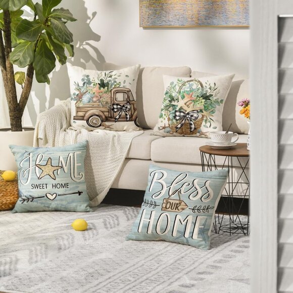 **AVOIN** Bless Our Home Eucalyptus Leaves Starfish Throw Pillow Covers, 20 X 20 - Picture 2 of 8